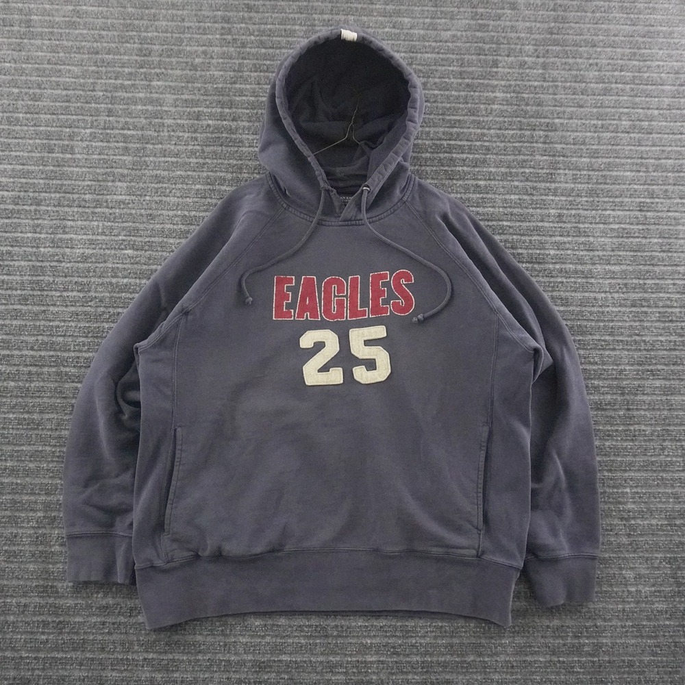 Vintage 00s American Eagle Outfitters Hoodie Mens M Navy Blue Eagles 25 Graphic